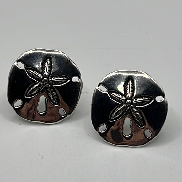 J.H. BREAKELL STERLING SILVER SAND DOLLAR EARRINGS - Picture 1 of 7